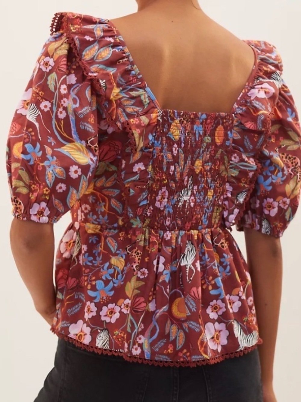 Anthropologie Maeve Peasant Top Zebra 🦓 Leopard 🐆 Print - Picture 3 of 7